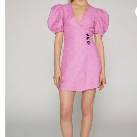 Sister Jane Pink Wrap Dress Puff Sleeves Asymmetrical - Picture 4 of 10